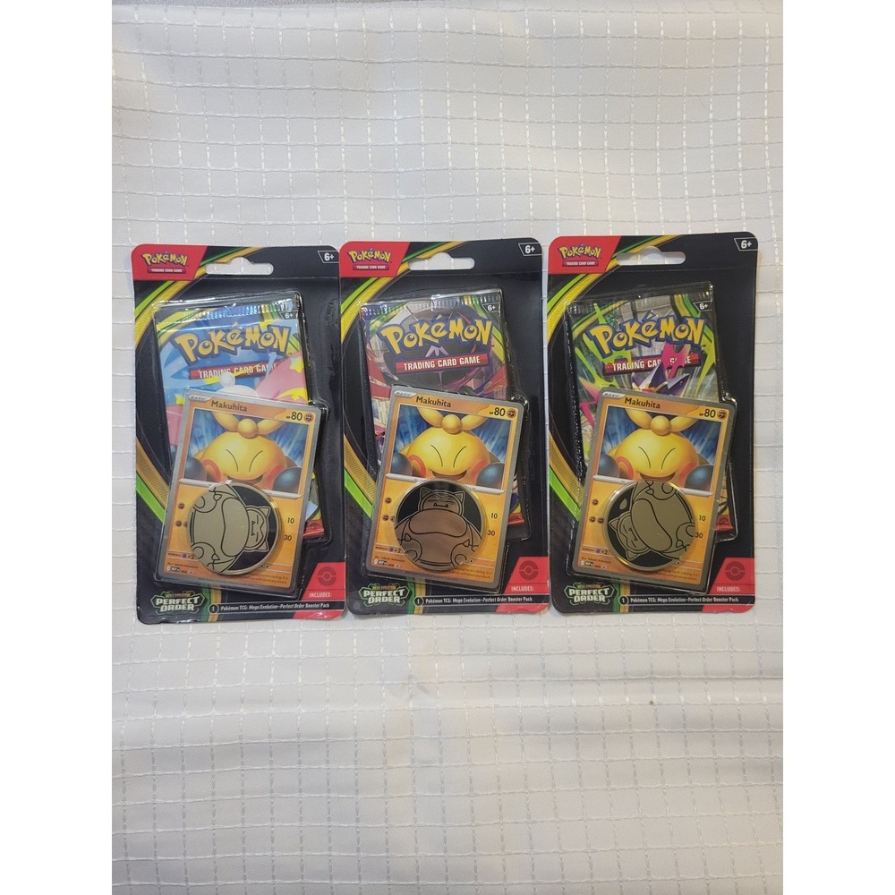 Lot of 3 Pokemon‎ TCG Mega Evolution Perfect Order Booster Packs Makuhita Promo